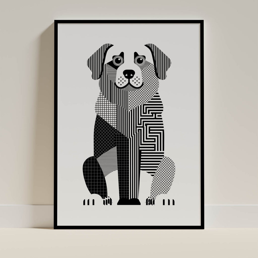 Maremma Geometric Line Art Print - Framed Mockup