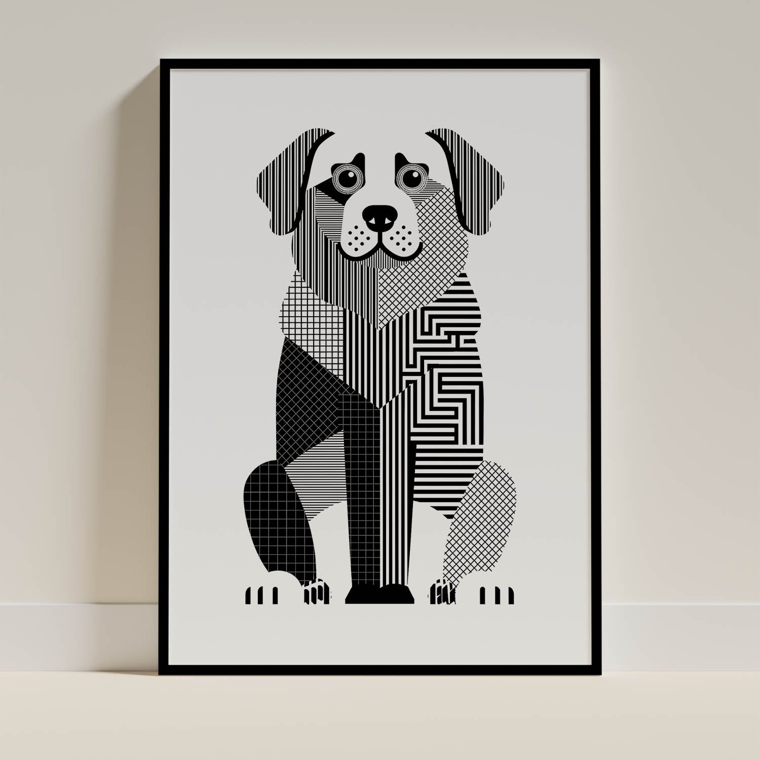 Maremma Geometric Line Art Print - Framed Mockup