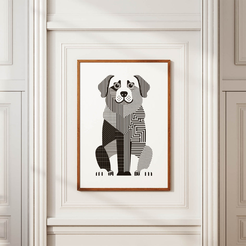 Maremma Geometric Line Art Print - Framed Mockup