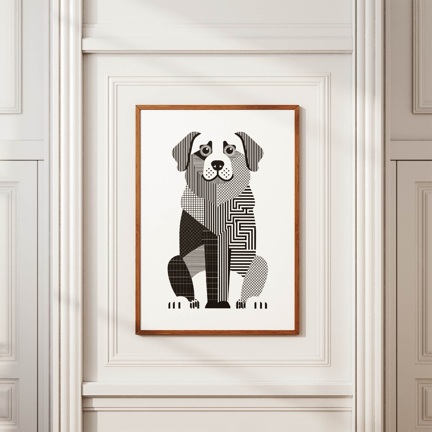 Maremma Geometric Line Art Print - Framed Mockup