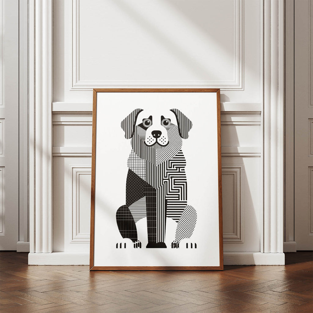Maremma Geometric Line Art Print - Framed Mockup