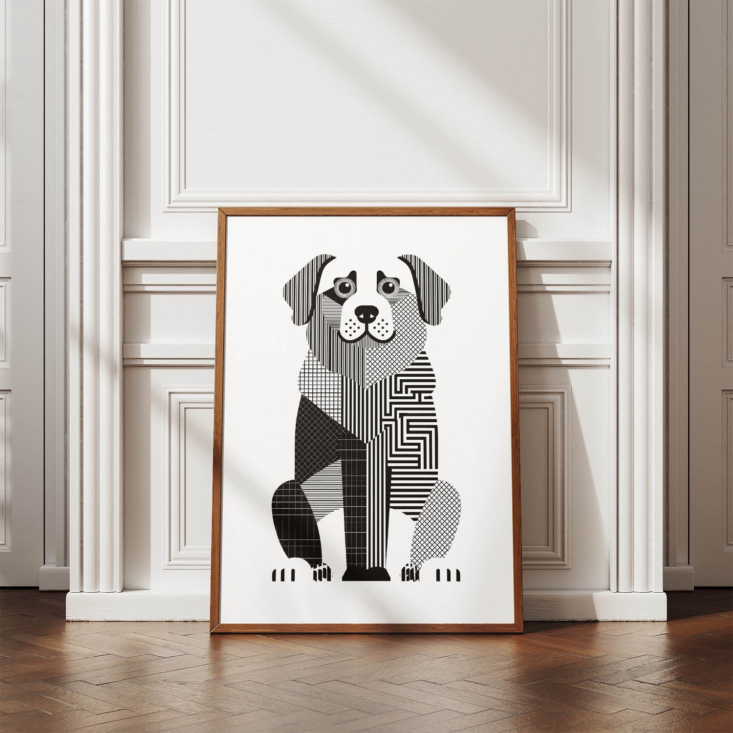 Maremma Geometric Line Art Print - Framed Mockup