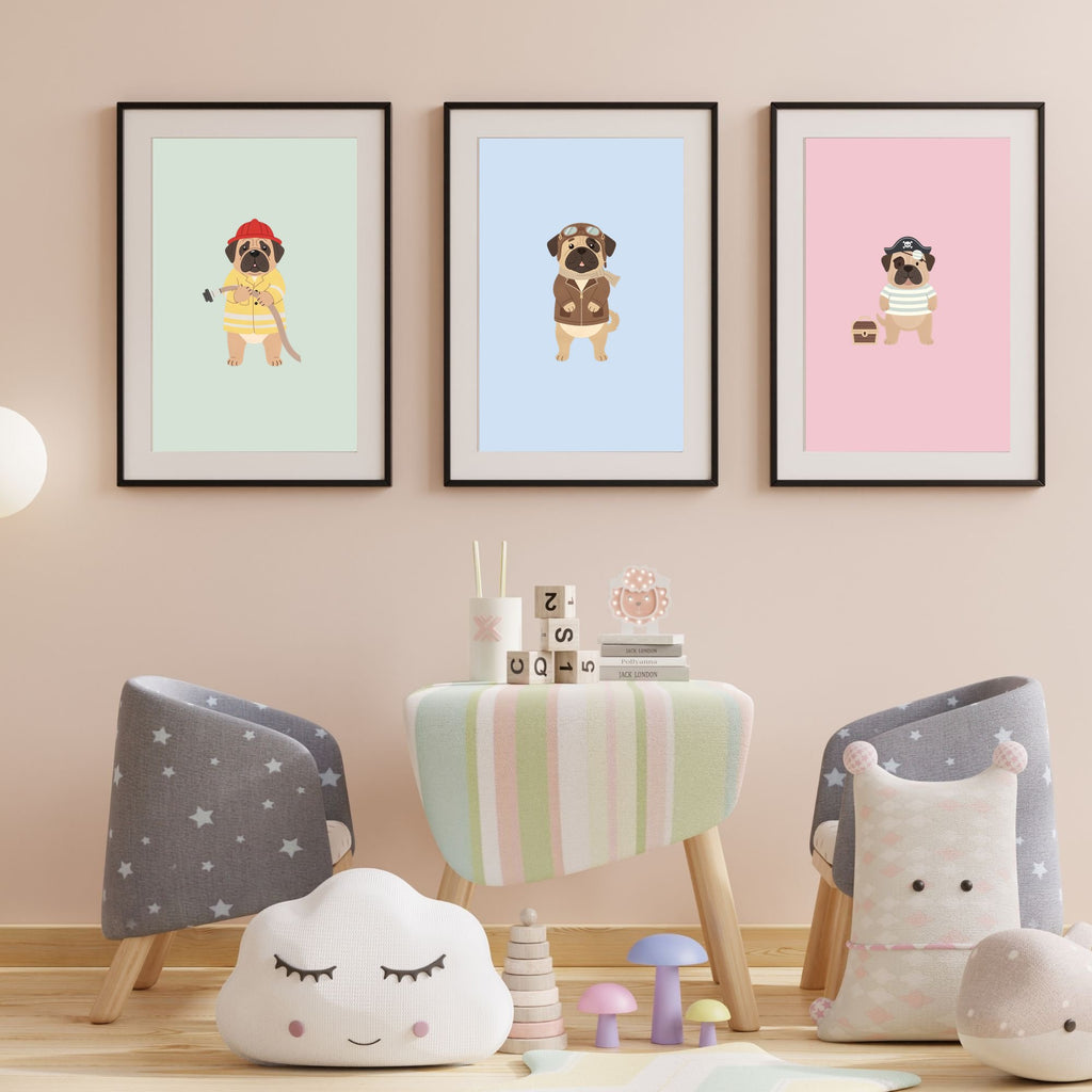 Mastiff Kids Nursery Wall Art Print Bundle — 22 Dog Costume Designs, 5 Colours, 6 Print Sizes | Digital Download