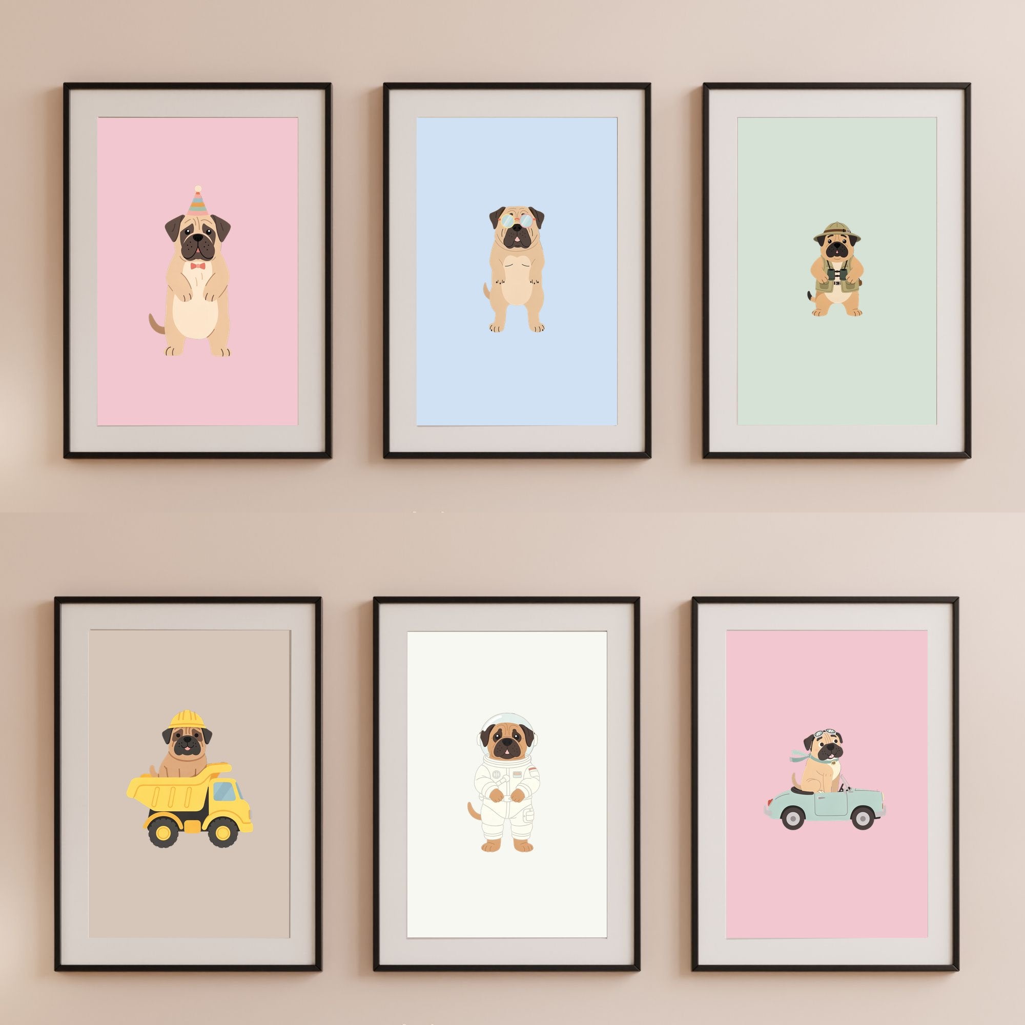 Mastiff Kids Nursery Wall Art Print Bundle — 22 Dog Costume Designs, 5 Colours, 6 Print Sizes | Digital Download