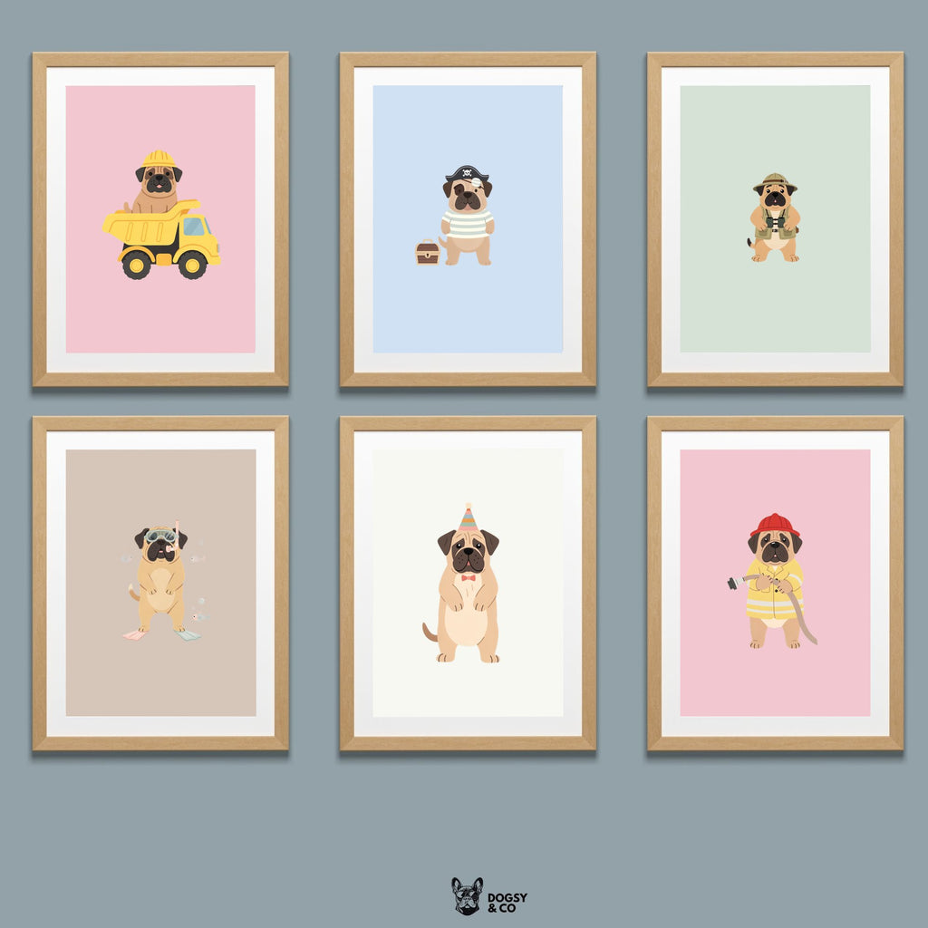 Mastiff Kids Nursery Wall Art Print Bundle — 22 Dog Costume Designs, 5 Colours, 6 Print Sizes | Digital Download