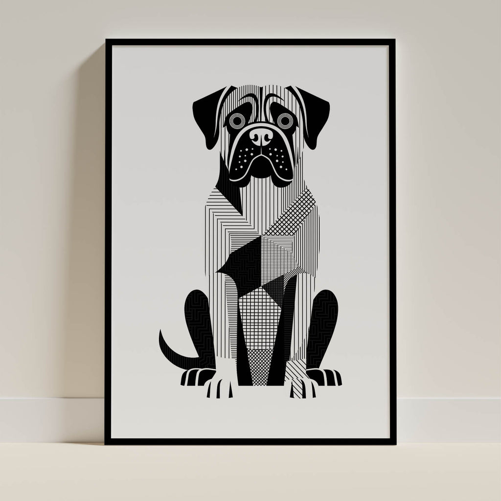 Mastiff Geometric Line Art - Black Frame Mockup