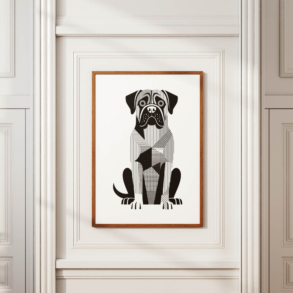 Mastiff Geometric Line Art Print - Framed Mockup