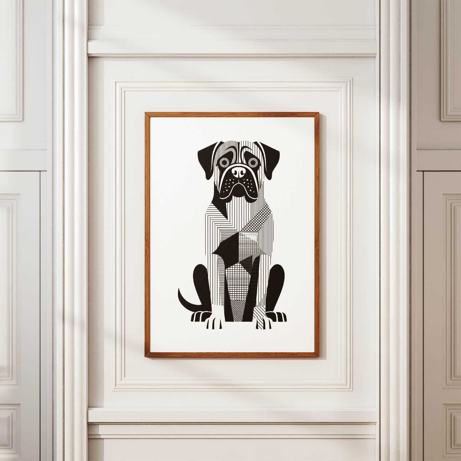 Mastiff Geometric Line Art Print - Framed Mockup