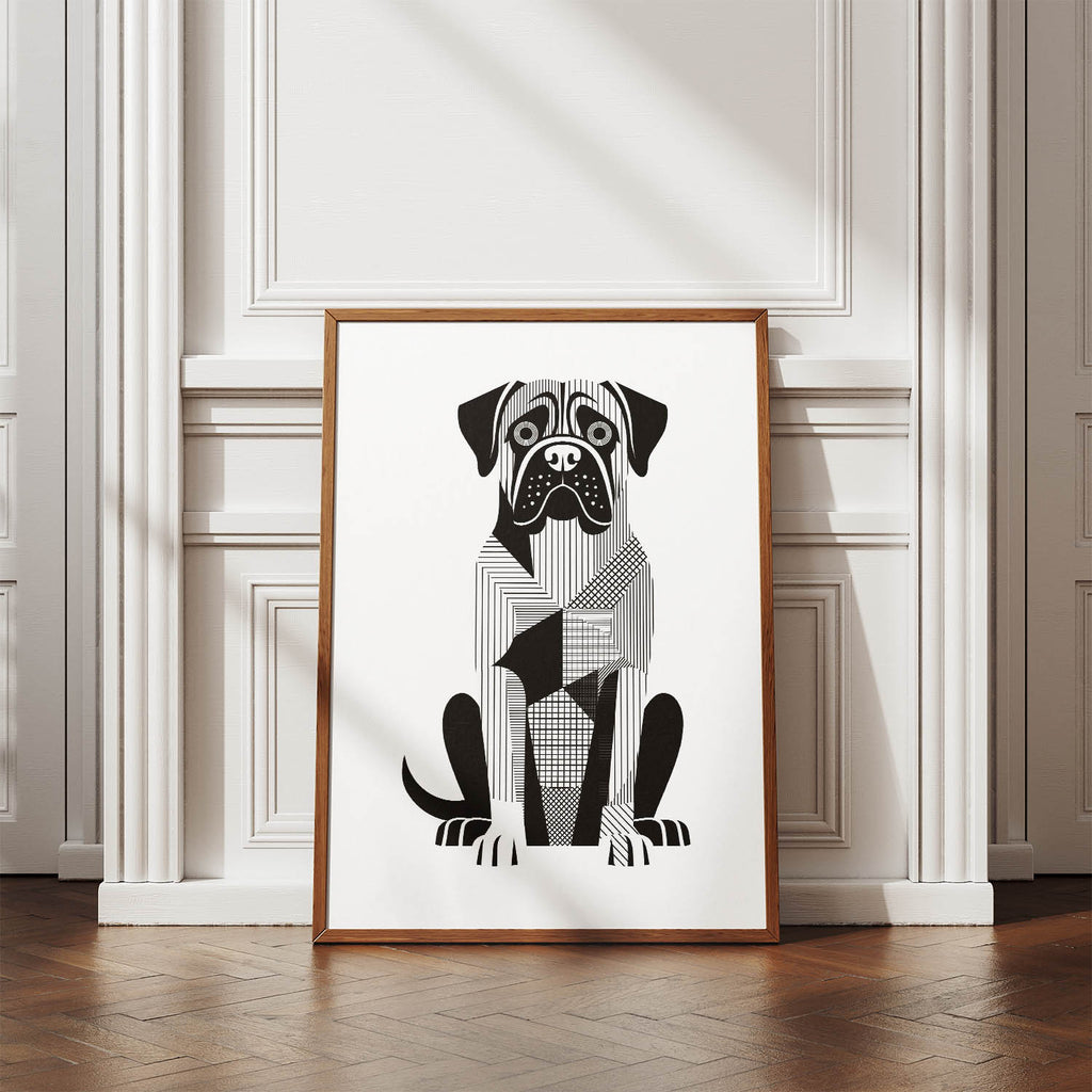 Mastiff Geometric Line Art Print - Framed Mockup