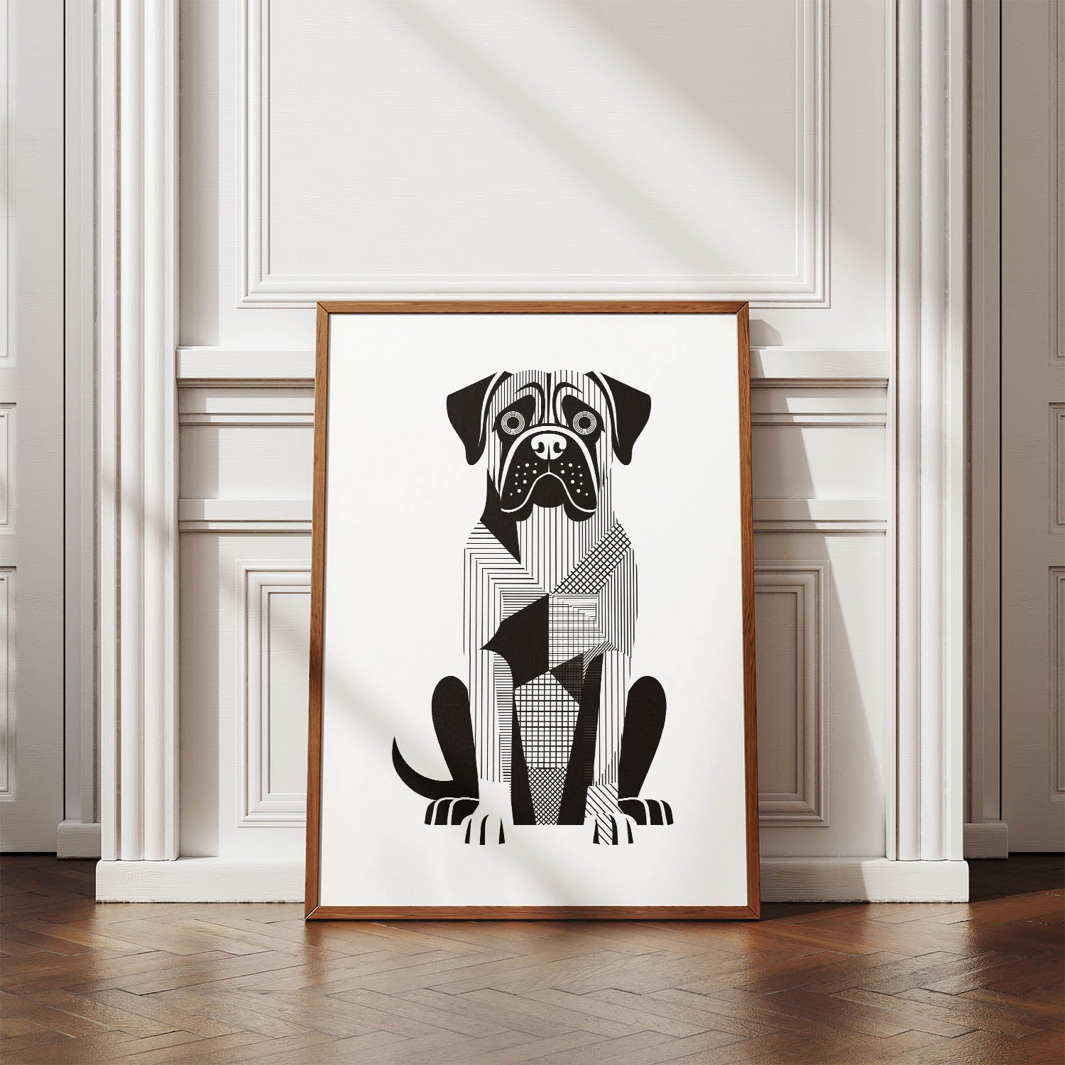 Mastiff Geometric Line Art Print - Framed Mockup