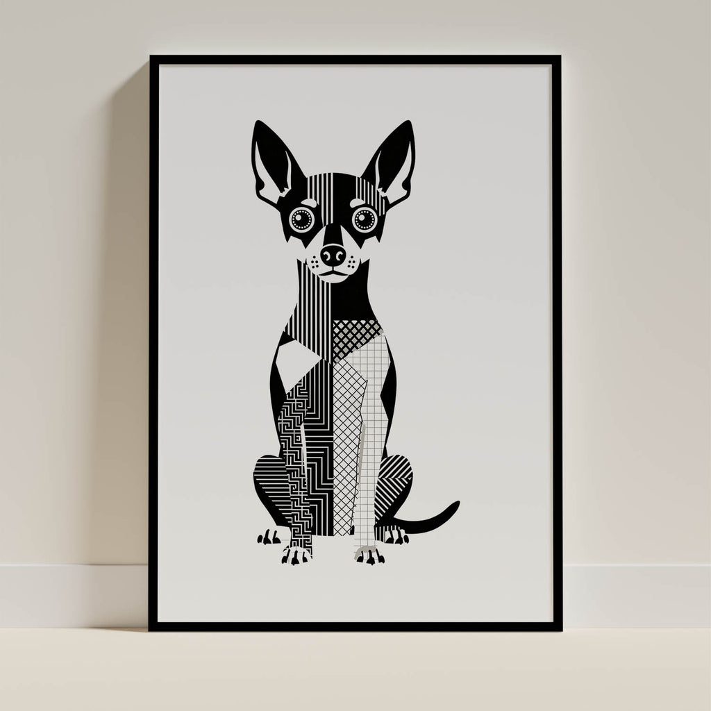 Miniature Pinscher Geometric Line Art Print - Framed Mockup