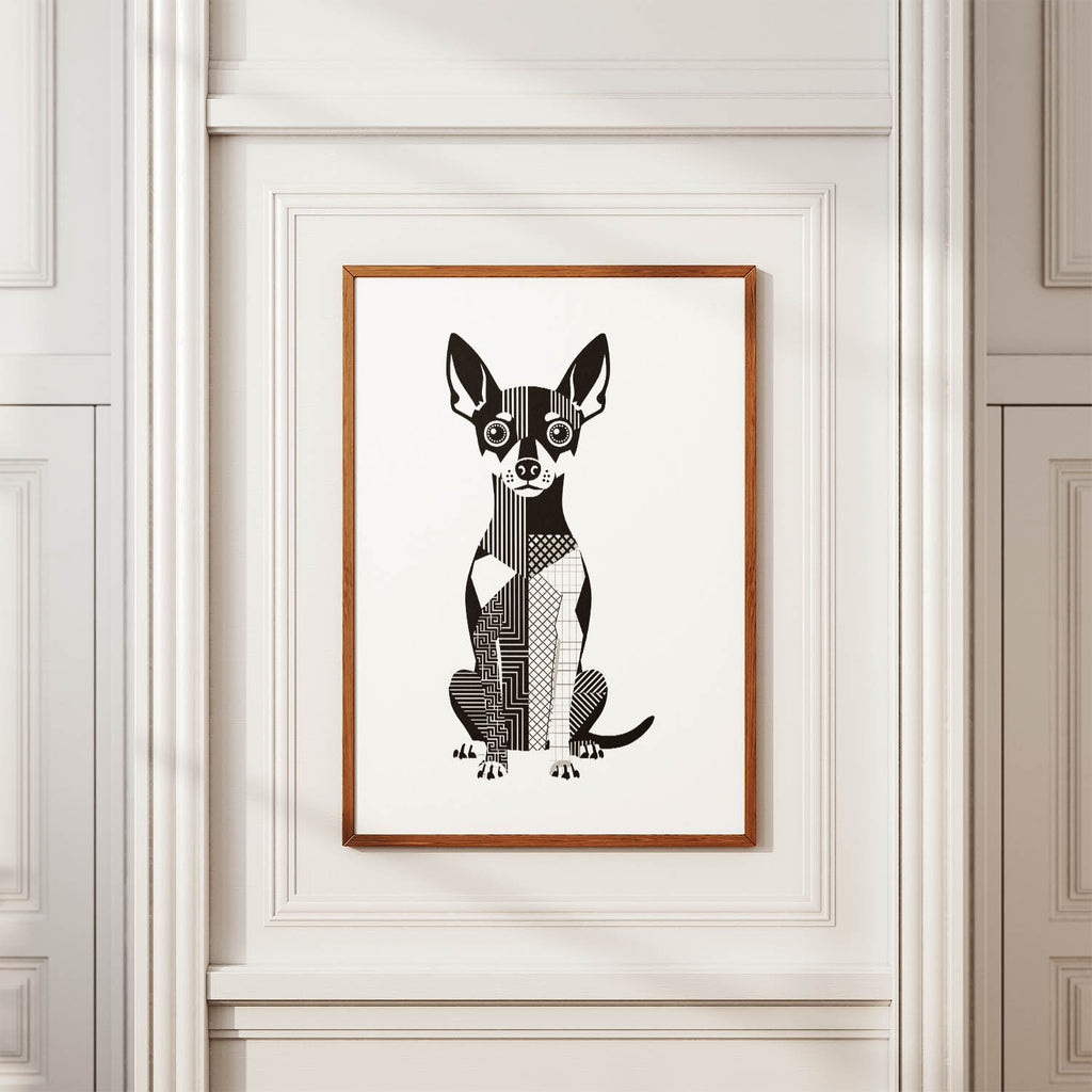 Miniature Pinscher Geometric Line Art Print - Framed Mockup