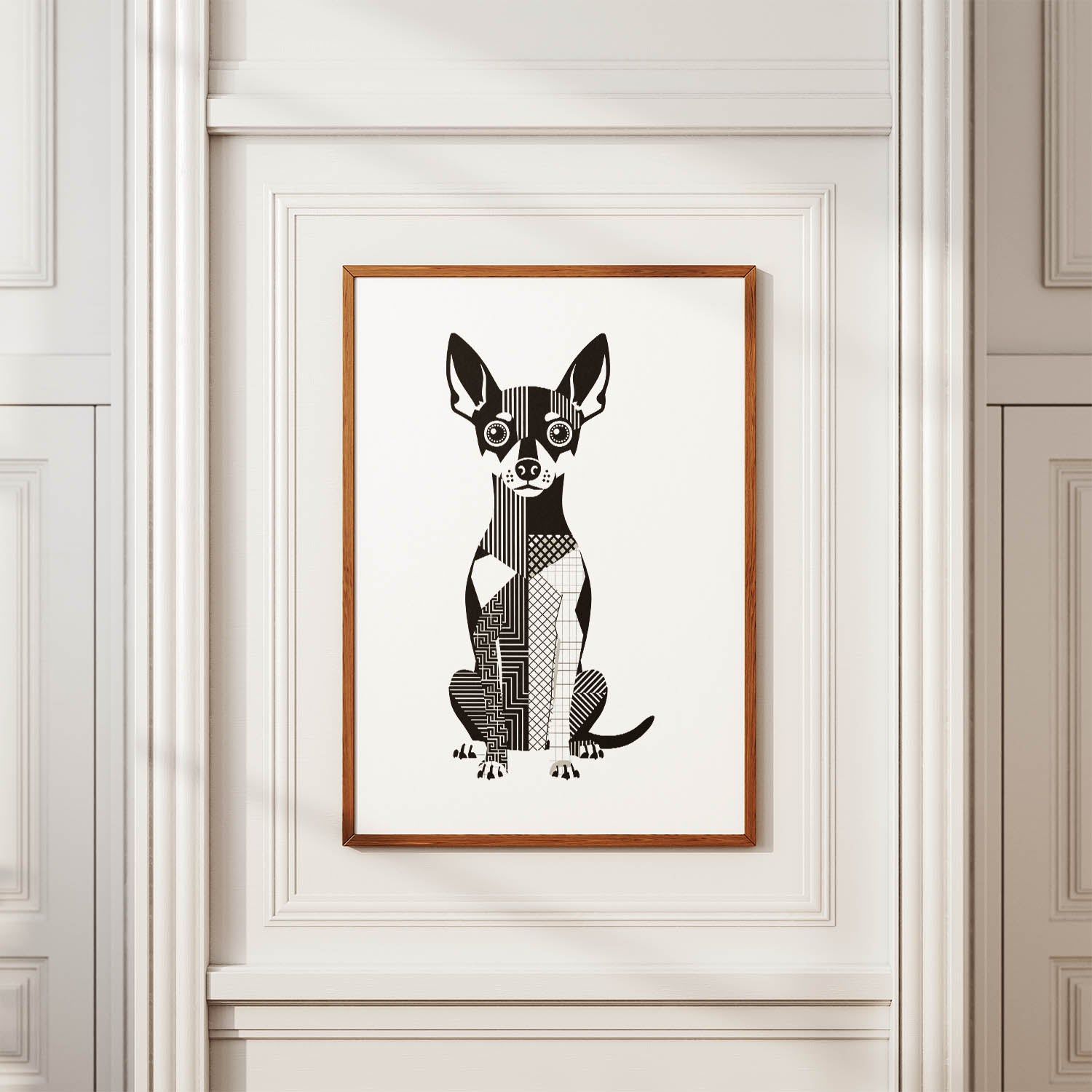 Miniature Pinscher Geometric Line Art Print - Framed Mockup