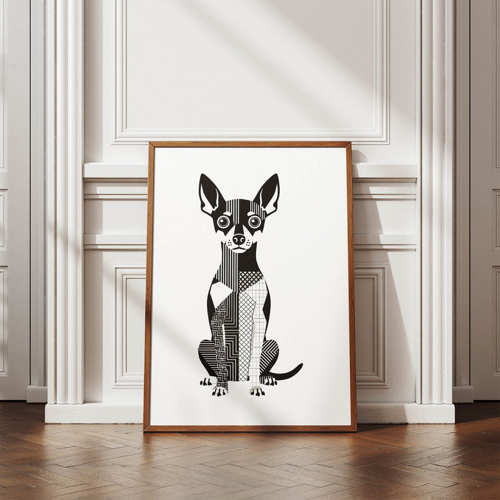 Miniature Pinscher Geometric Line Art Print - Framed Mockup
