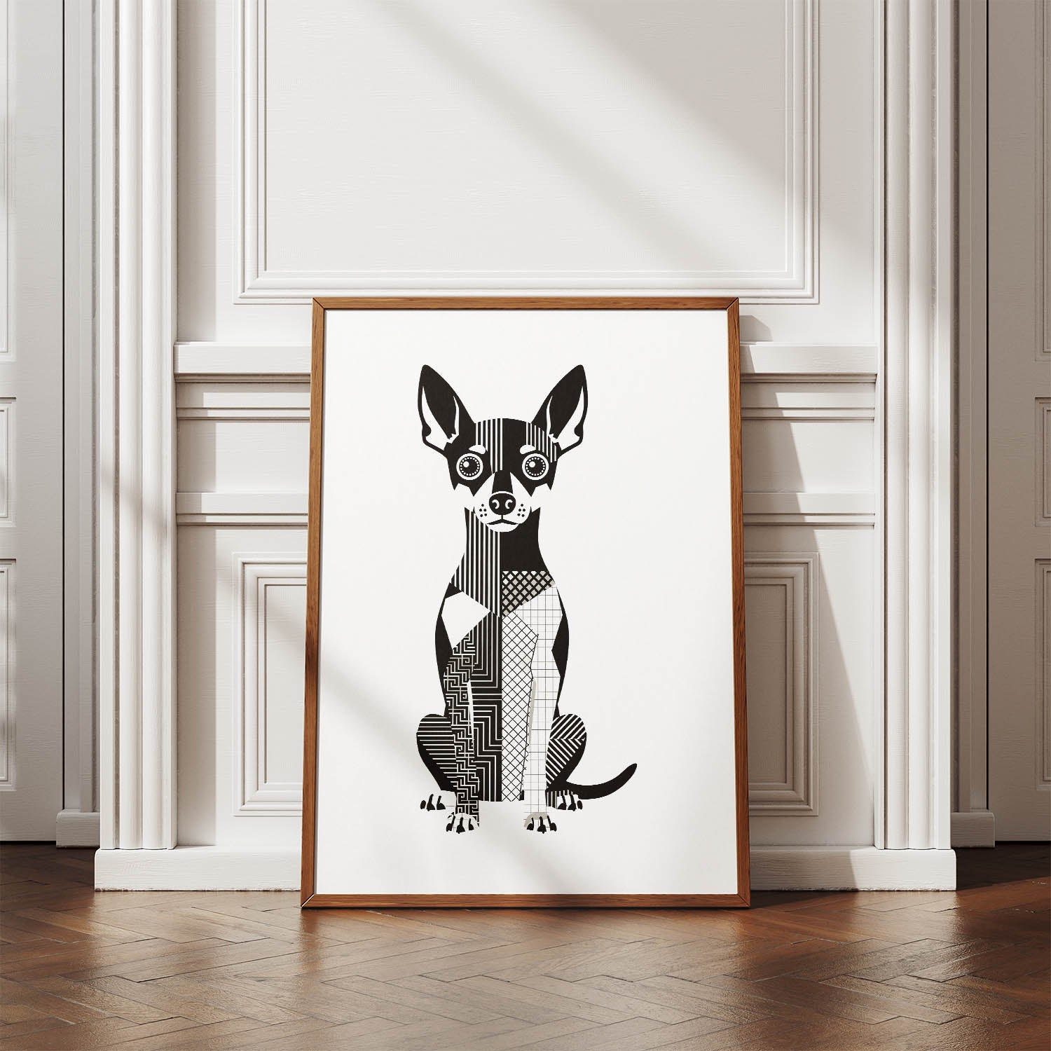 Miniature Pinscher Geometric Line Art Print - Framed Mockup