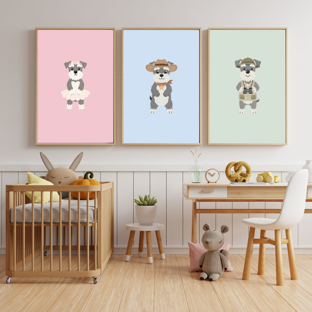 Miniature Schnauzer Kids Nursery Wall Art Print Bundle — 22 Dog Costume Designs, 5 Colours, 6 Print Sizes | Digital Download