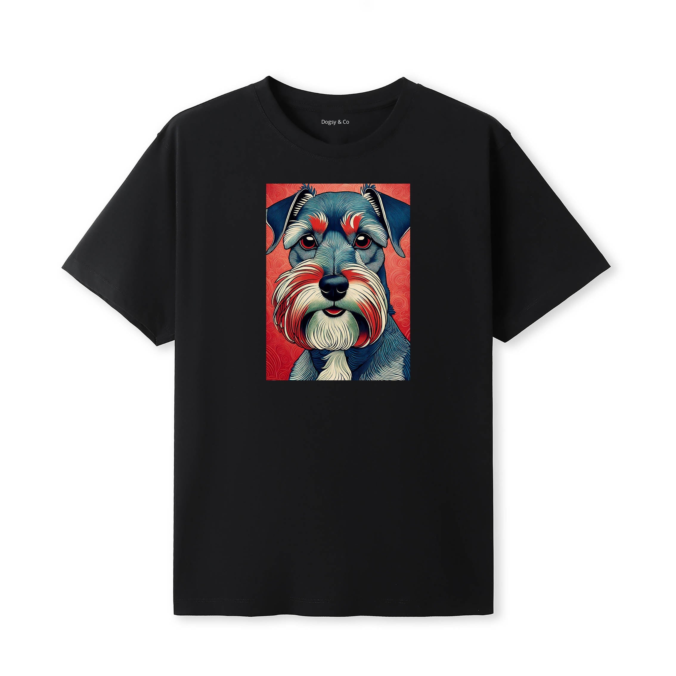 Miniature Schnauzer Hokusai Dog Portrait T-Shirt Black