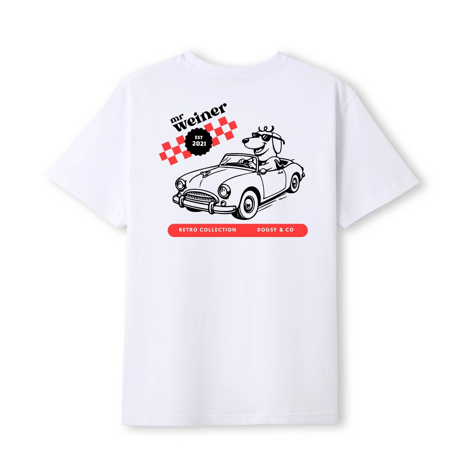 Mr Weiner Drives his Vintage Car™ Funny Dachshund T‑Shirt