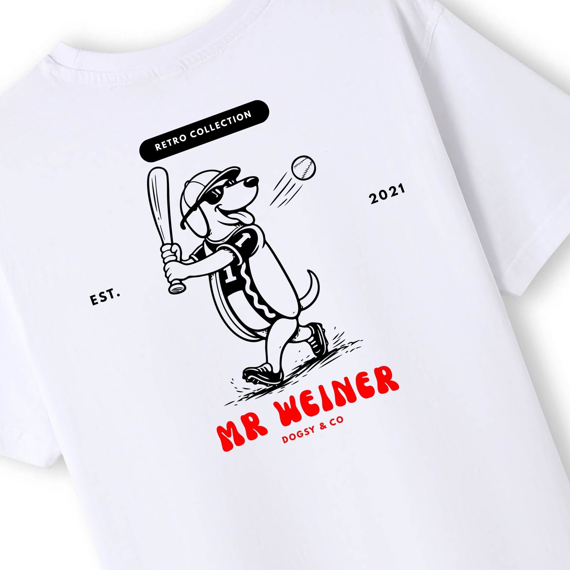 Mr Weiner Plays Baseball ™ Funny Dachshund T‑Shirt