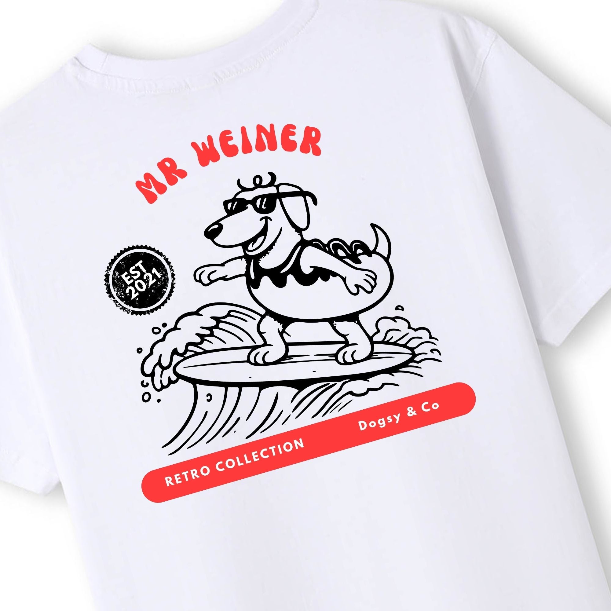 Mr Weiner Wins the World Surfing Title™ Funny Dachshund T‑Shirt