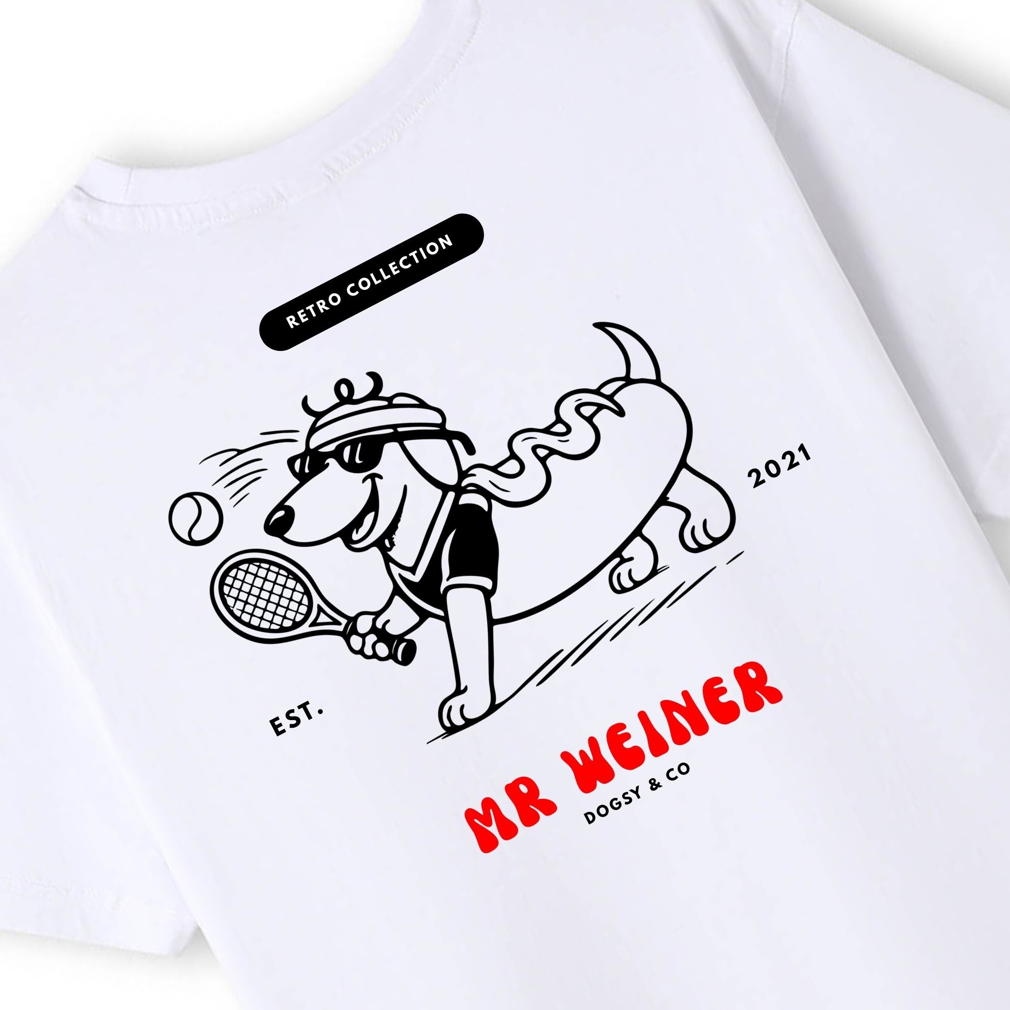 Mr Weiner Plays Tennis™ Funny  Funny Dachshund T‑Shirt