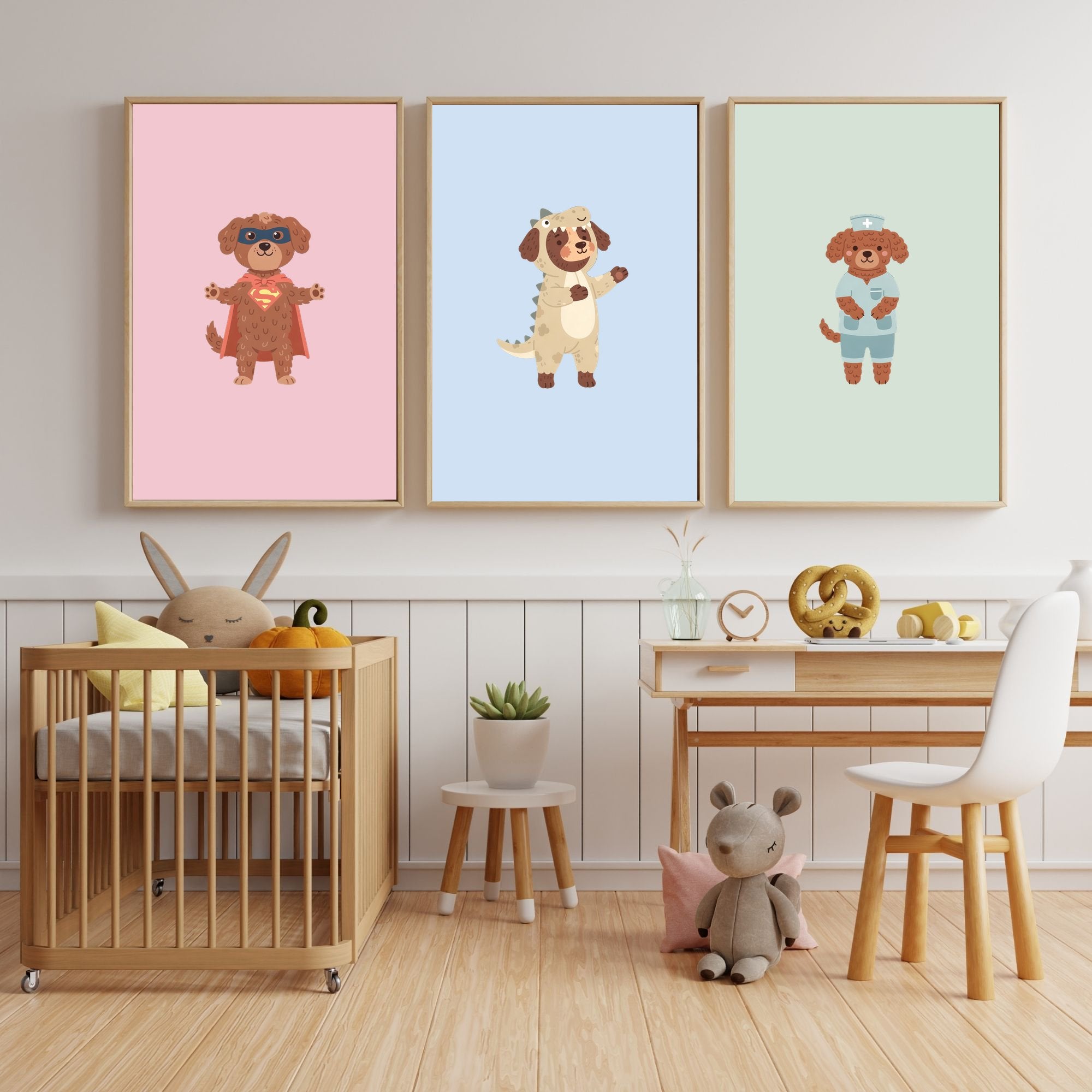 Murray River Retriever Kids Nursery Wall Art Print Bundle — 22 Dog Costume Designs, 5 Colours, 6 Print Sizes | Digital Download