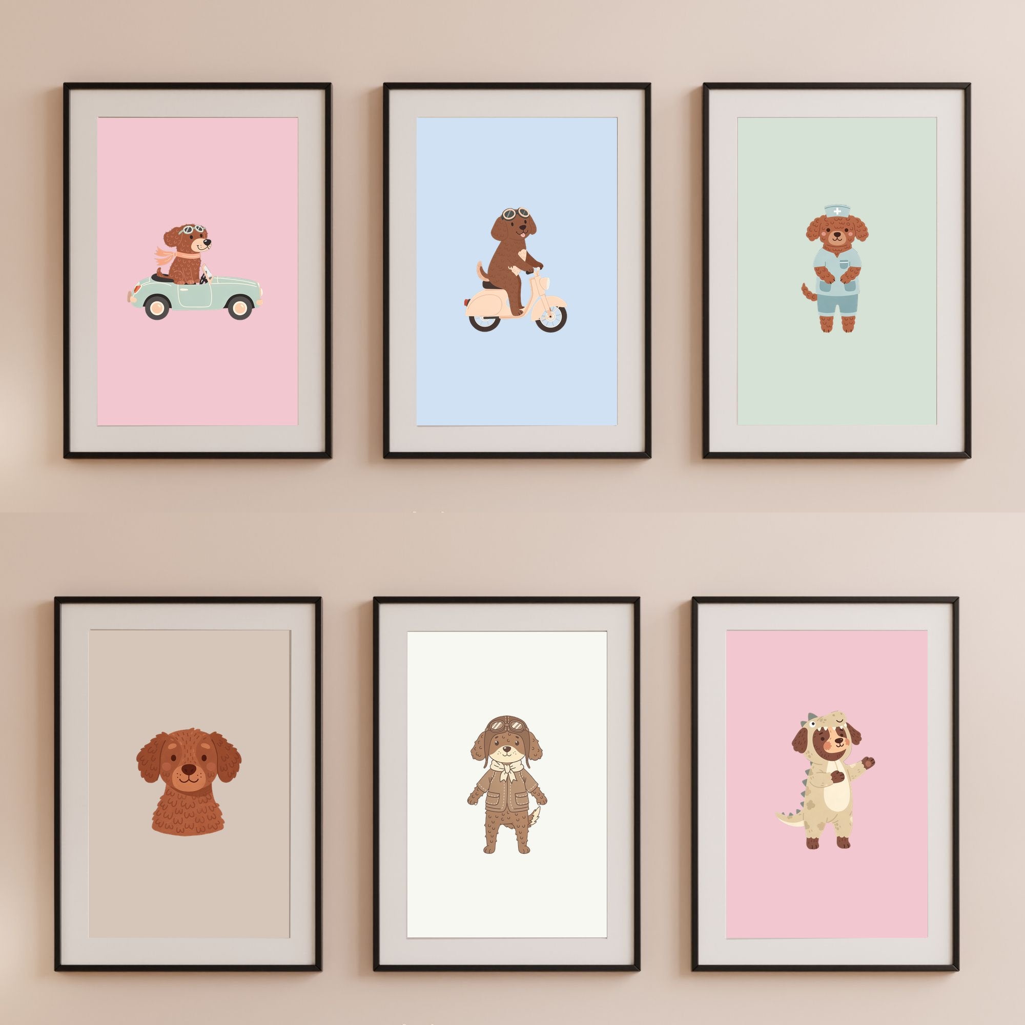 Murray River Retriever Kids Nursery Wall Art Print Bundle — 22 Dog Costume Designs, 5 Colours, 6 Print Sizes | Digital Download