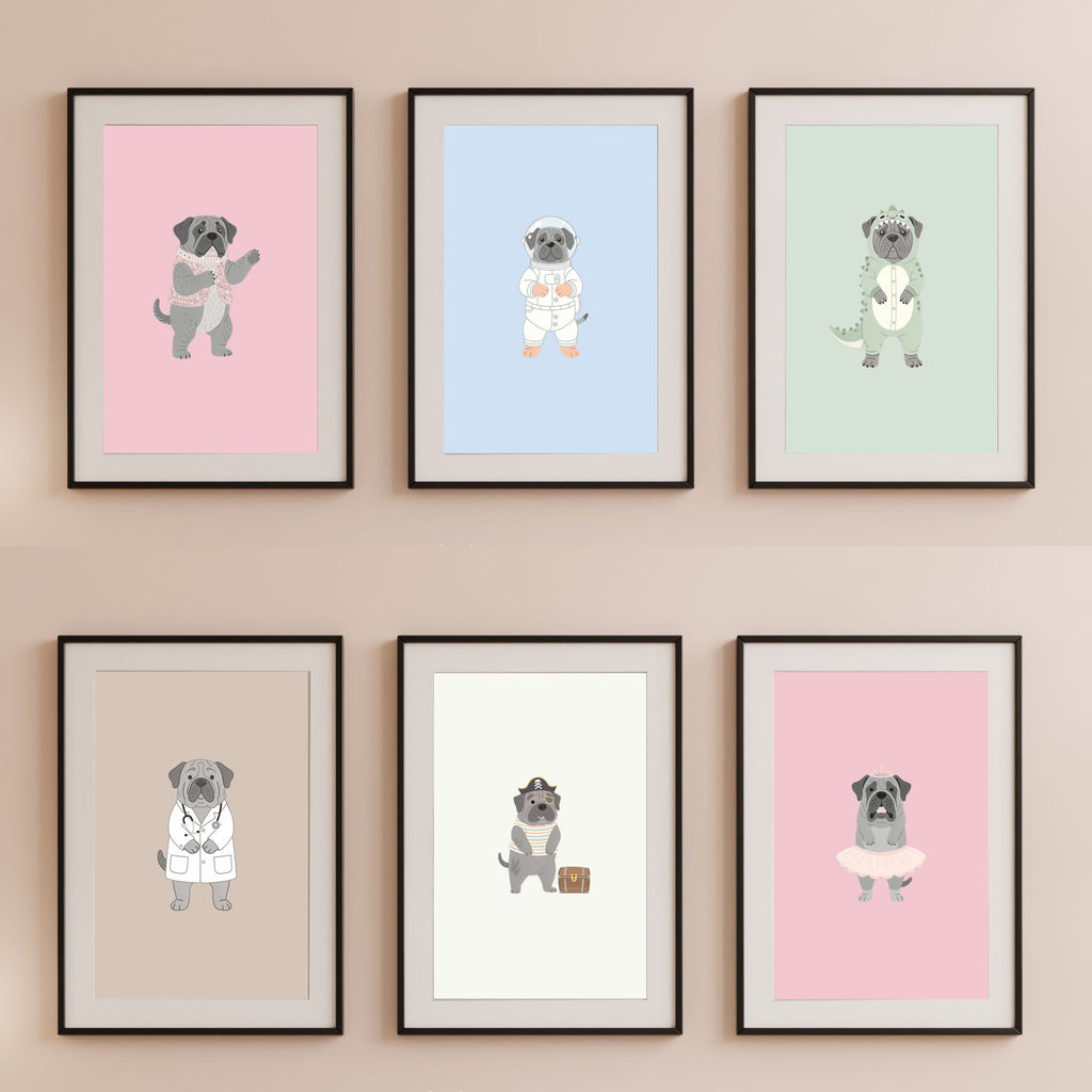Neapolitan Mastiff Kids Nursery Wall Art Print Bundle — 22 Dog Costume Designs, 5 Colours, 6 Print Sizes | Digital Download