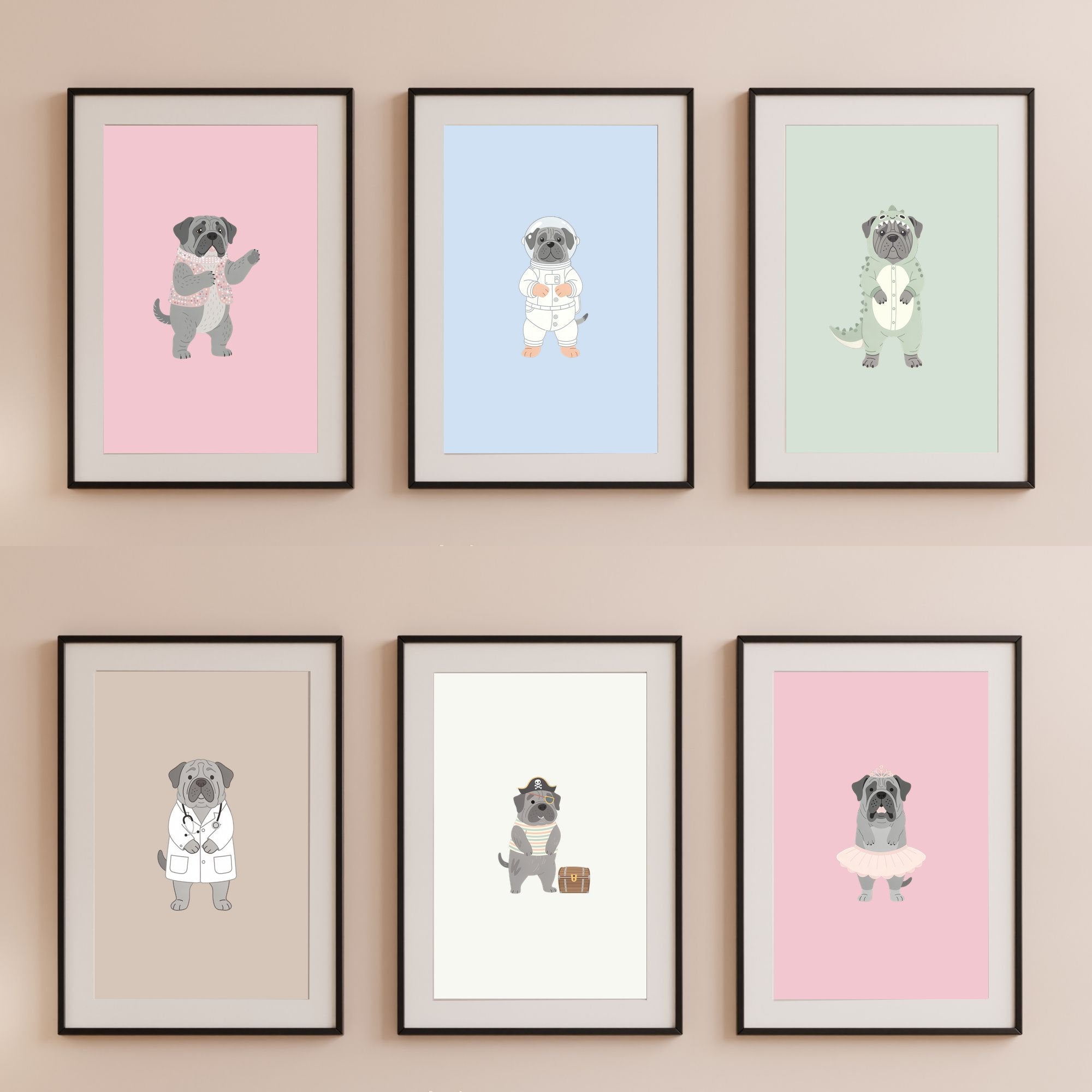 Neapolitan Mastiff Kids Nursery Wall Art Print Bundle — 22 Dog Costume Designs, 5 Colours, 6 Print Sizes | Digital Download