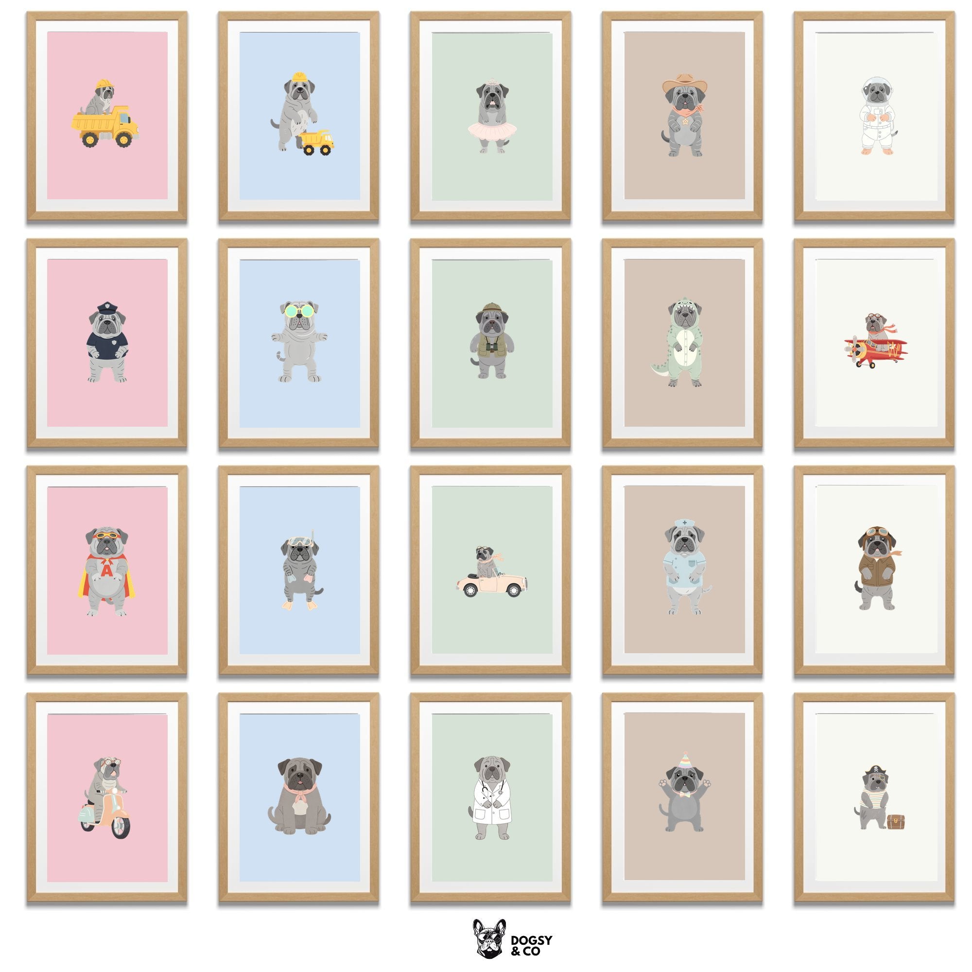 Neapolitan Mastiff Kids Nursery Wall Art Print Bundle — 22 Dog Costume Designs, 5 Colours, 6 Print Sizes | Digital Download