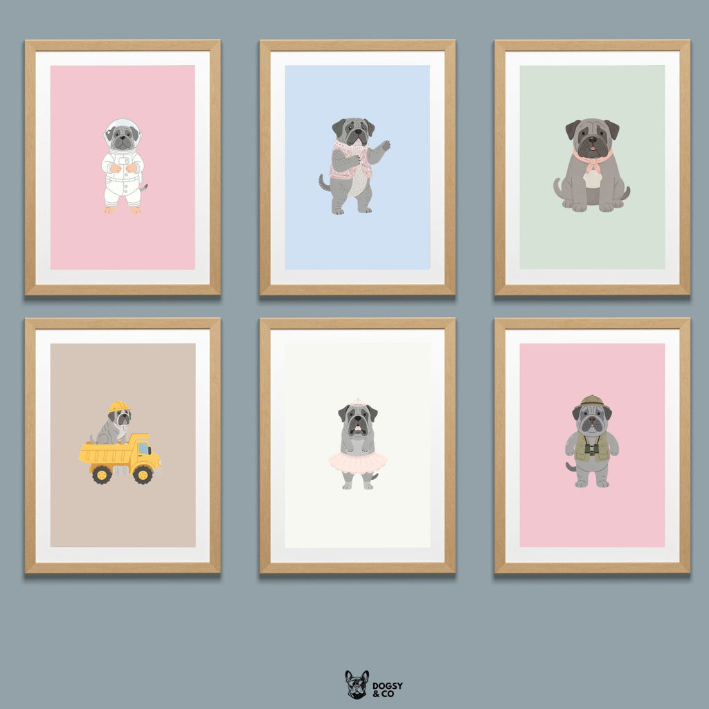 Neapolitan Mastiff Kids Nursery Wall Art Print Bundle — 22 Dog Costume Designs, 5 Colours, 6 Print Sizes | Digital Download