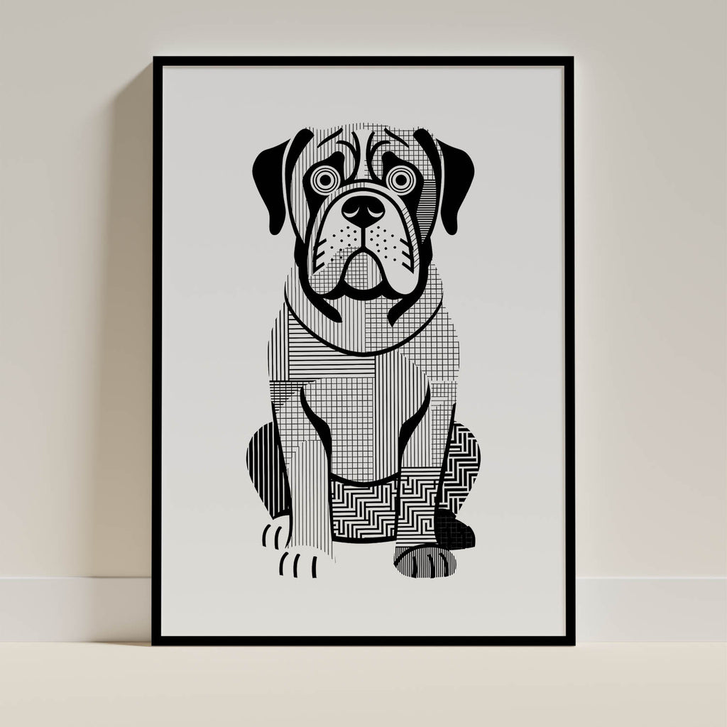 Neapolitan Mastiff Geometric Line Art Print - Framed Mockup