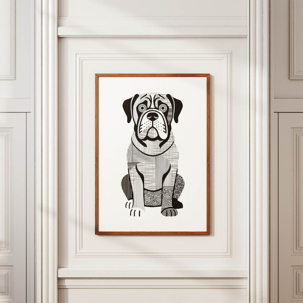 Neapolitan Mastiff Geometric Line Art Print - Framed Mockup