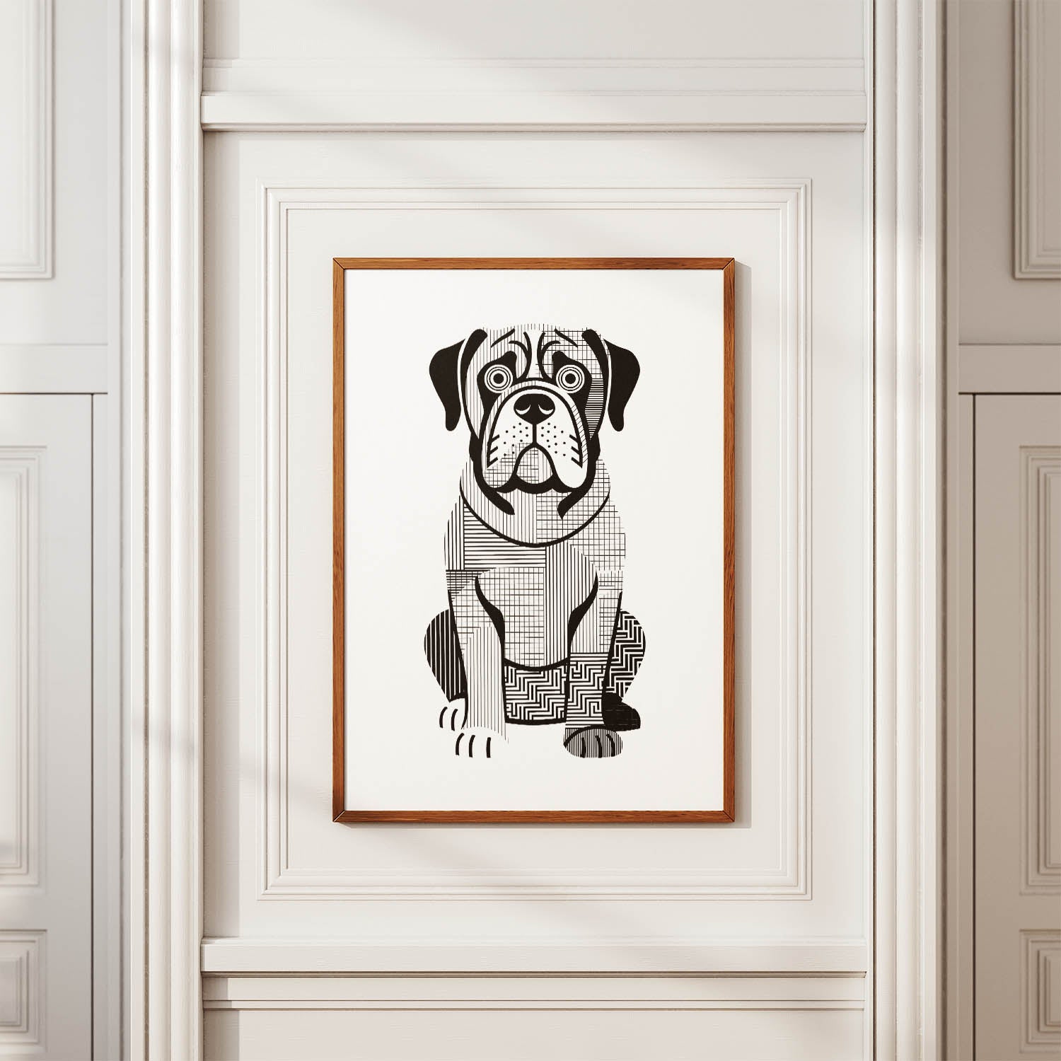 Neapolitan Mastiff Geometric Line Art Print - Framed Mockup