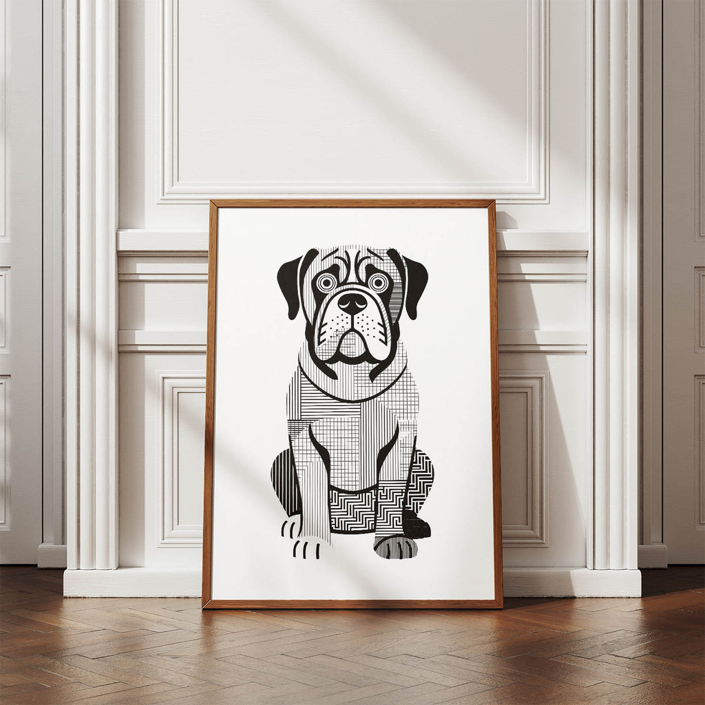 Neapolitan Mastiff Geometric Line Art Print - Framed Mockup