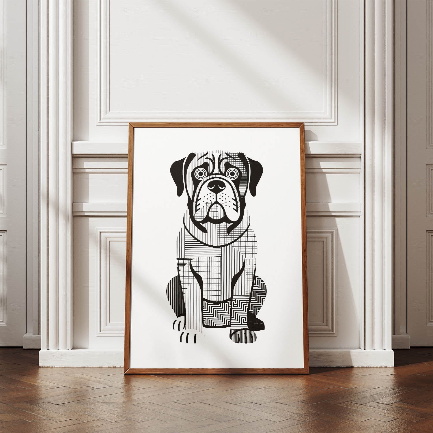 Neapolitan Mastiff Geometric Line Art Print - Framed Mockup