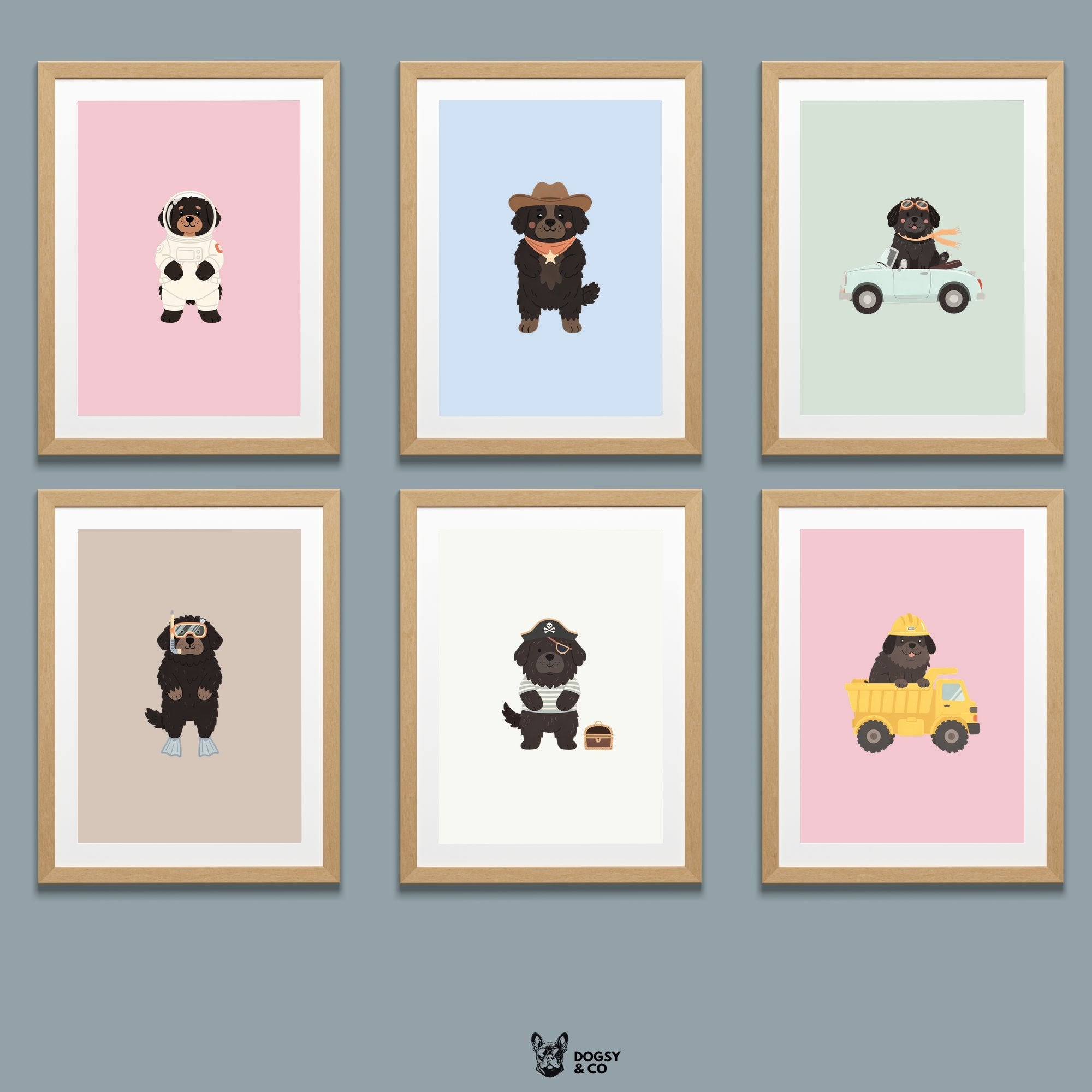 Newfoundland Kids Nursery Wall Art Print Bundle — 22 Dog Costume Designs, 5 Colours, 6 Print Sizes | Digital Download