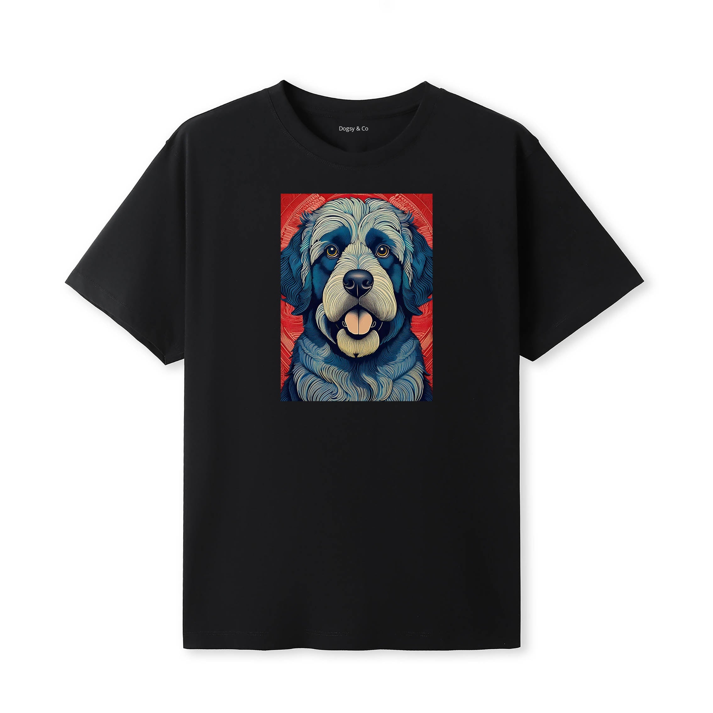 Newfoundland Hokusai Dog Portrait T-Shirt Black