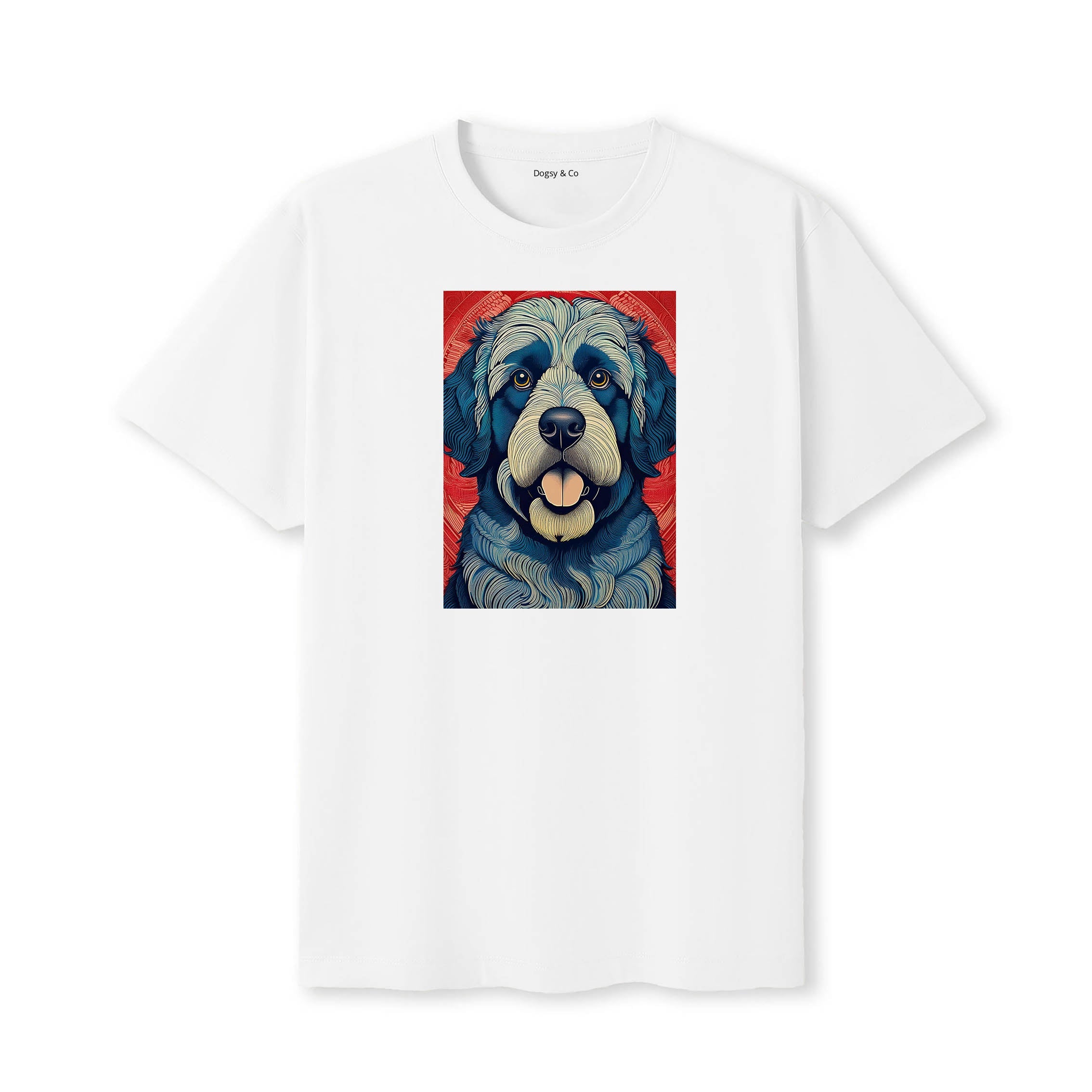 Newfoundland Hokusai Dog Portrait T-Shirt White