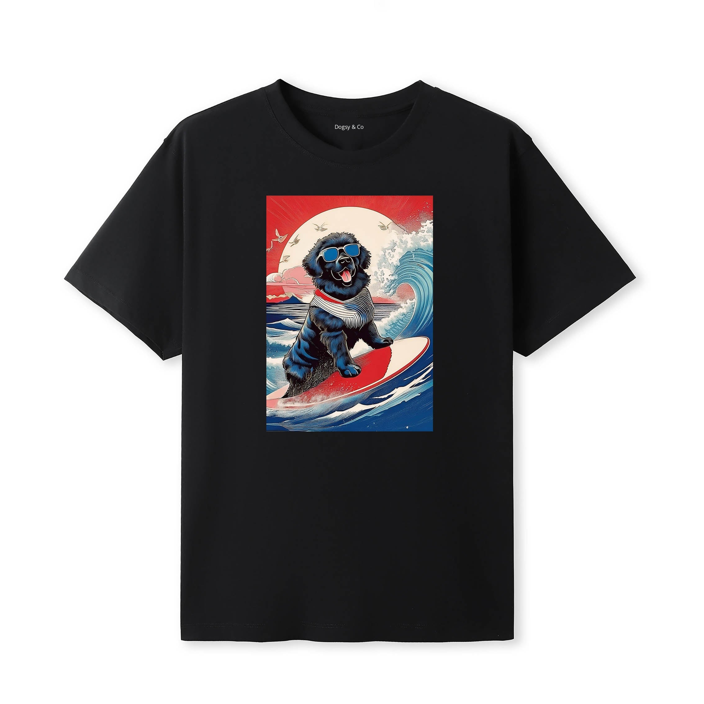 Newfoundland Surfer Hokusai Dogs T-Shirt Artwork