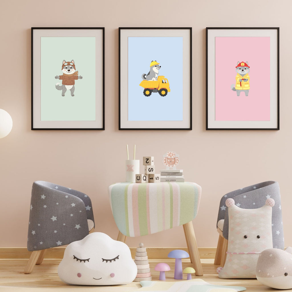 Norwegian Elkhound Kids Nursery Wall Art Print Bundle — 22 Dog Costume Designs, 5 Colours, 6 Print Sizes | Digital Download