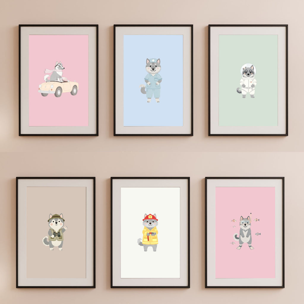 Norwegian Elkhound Kids Nursery Wall Art Print Bundle — 22 Dog Costume Designs, 5 Colours, 6 Print Sizes | Digital Download