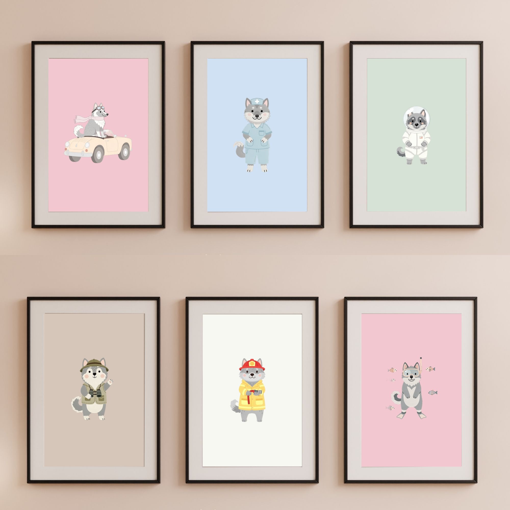 Norwegian Elkhound Kids Nursery Wall Art Print Bundle — 22 Dog Costume Designs, 5 Colours, 6 Print Sizes | Digital Download