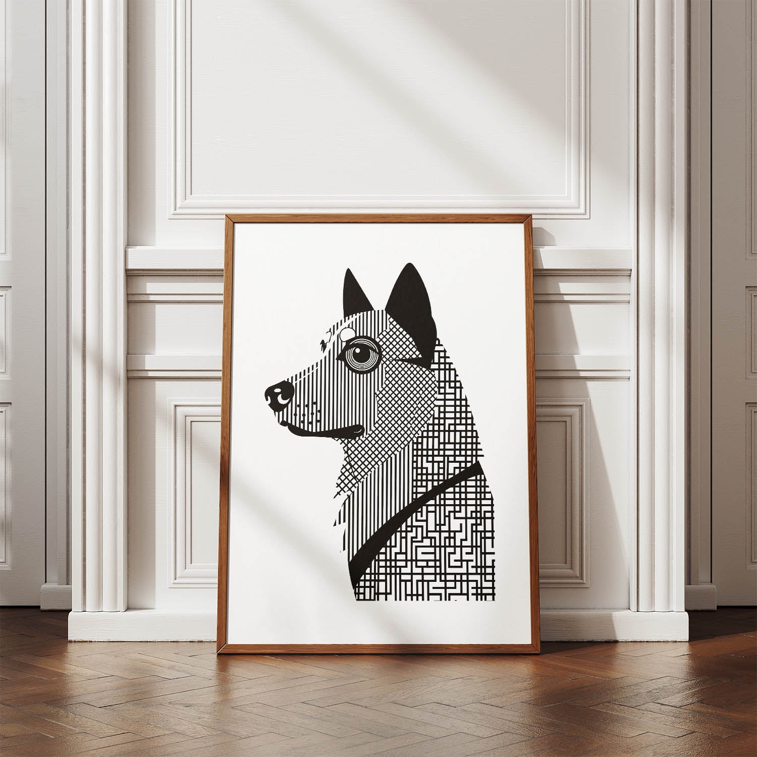 Norwegian Elkhound Geometric Line Art mockup