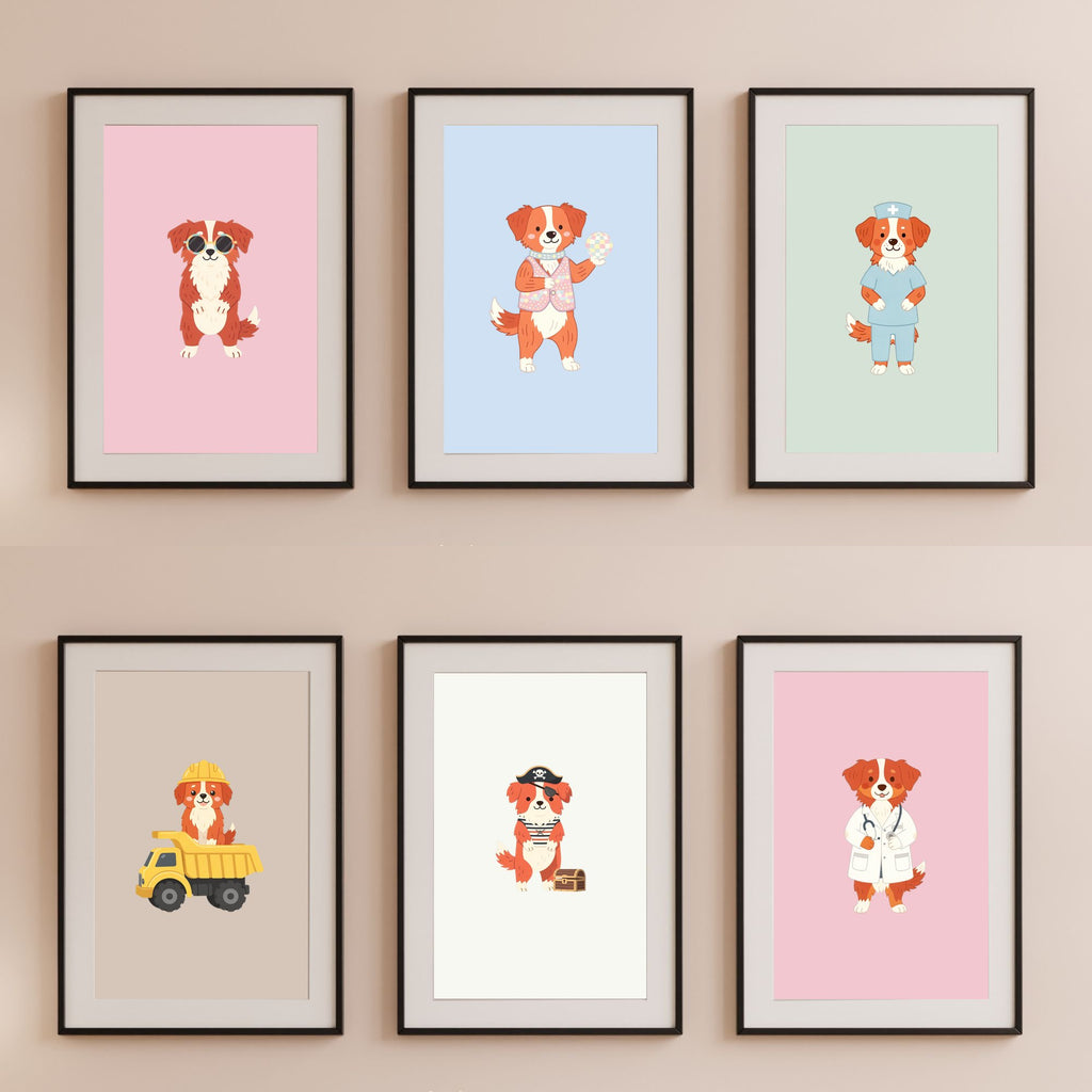 Nova Scotia Duck Tolling Retriever Kids Nursery Wall Art Print Bundle — 22 Dog Costume Designs, 5 Colours, 6 Print Sizes | Digital Download