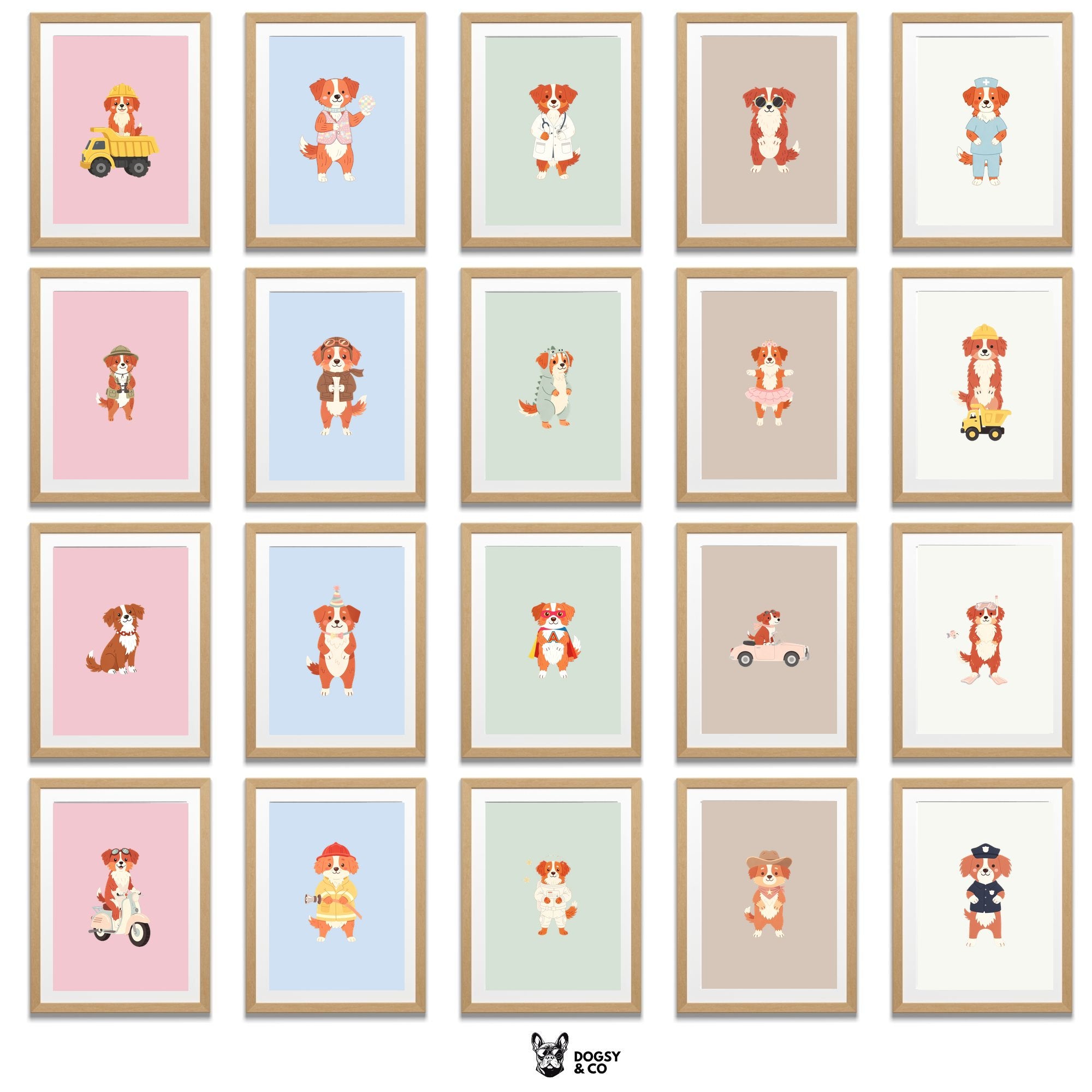 Nova Scotia Duck Tolling Retriever Kids Nursery Wall Art Print Bundle — 22 Dog Costume Designs, 5 Colours, 6 Print Sizes | Digital Download