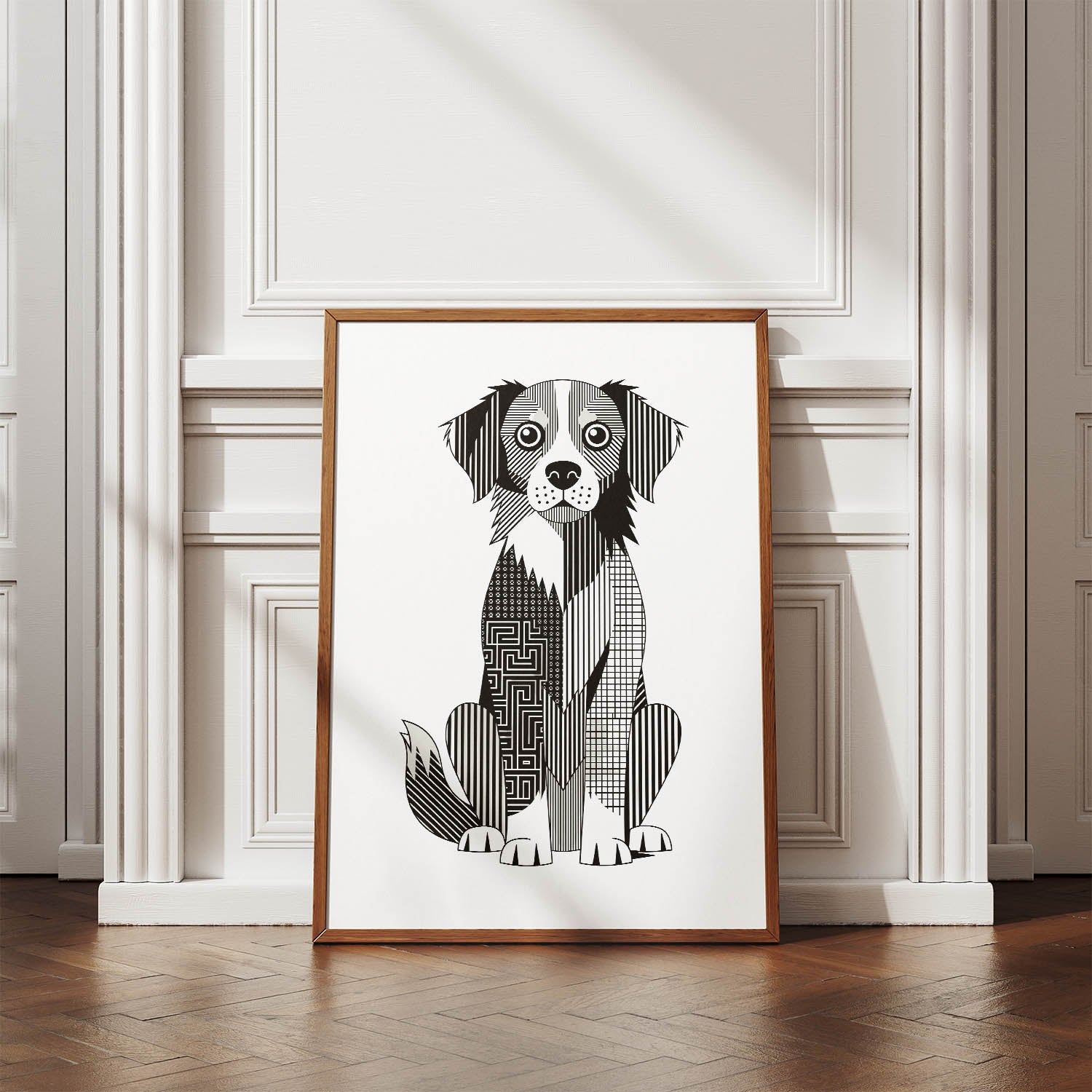 Nova Scotia Duck Tolling Retriever Geometric Line Art Print - Framed Mockup