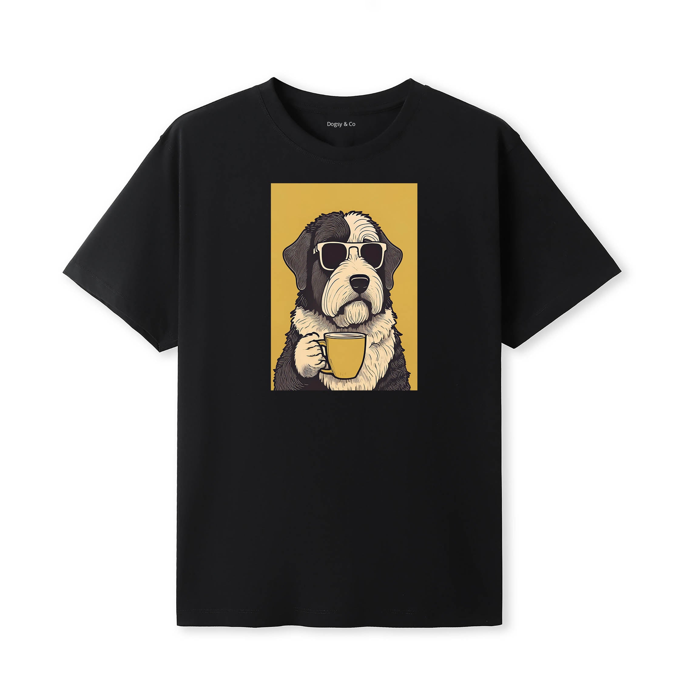 Old English Sheepdog Coffee Dog T-Shirt V2 Black
