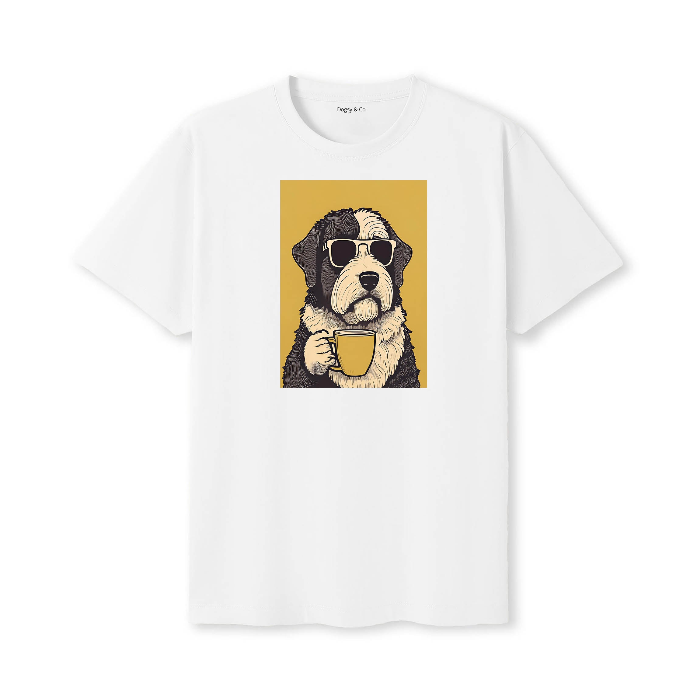 Old English Sheepdog Coffee Dog T-Shirt V2 White