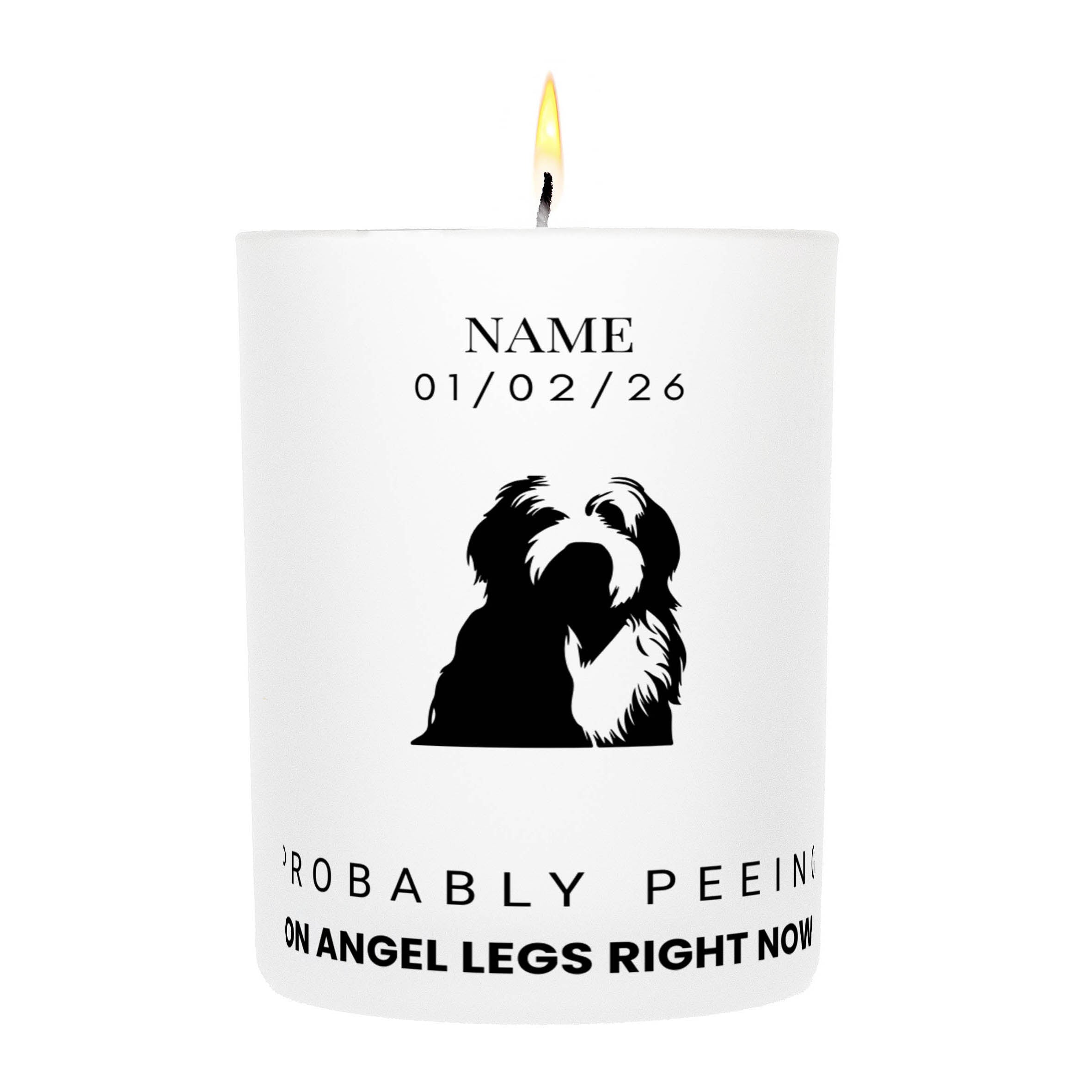 Old English Sheepdog – Probably Peeing on Angel Legs Right Now Custom Candle
